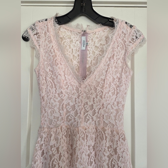 Babaton Pale Pink Lace V-Neck Cap Sleeve Dress - Picture 3 of 4